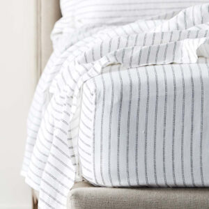 Antwerp Linen Fitted Sheet - White & Charcoal