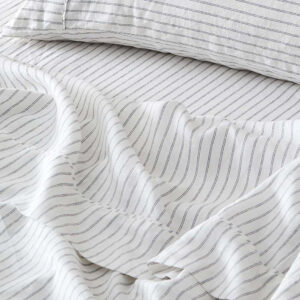 Antwerp Linen Flat Sheet - White & Charcoal